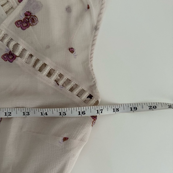 Free People Womens Cream Embroidered Mini Dress Boho Cap Sleeve Mesh M Romantic - Picture 8 of 9